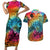 Beauty and The Warrior Polynesian Valentine Couples Matching Short Sleeve Bodycon Dress and Hawaiian Shirt Hibiscus FLowers Rainbow Style LT9 Rainbow - Polynesian Pride