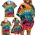 Beauty and The Warrior Polynesian Valentine Family Matching Off Shoulder Short Dress and Hawaiian Shirt Hibiscus FLowers Rainbow Style LT9 - Polynesian Pride