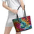 Beauty and The Warrior Polynesian Valentine Leather Tote Bag Hibiscus FLowers Rainbow Style LT9 - Polynesian Pride