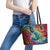 Beauty and The Warrior Polynesian Valentine Leather Tote Bag Hibiscus FLowers Rainbow Style LT9 - Polynesian Pride