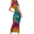 Beauty and The Warrior Polynesian Valentine Short Sleeve Bodycon Dress Hibiscus FLowers Rainbow Style LT9 - Polynesian Pride