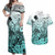 Beauty and The Warrior Polynesian Valentine Couples Matching Off Shoulder Maxi Dress and Hawaiian Shirt Hibiscus FLowers Turquoise Style LT9 Turquoise - Polynesian Pride