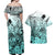 Beauty and The Warrior Polynesian Valentine Couples Matching Off Shoulder Maxi Dress and Hawaiian Shirt Hibiscus FLowers Turquoise Style LT9 - Polynesian Pride