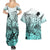 Beauty and The Warrior Polynesian Valentine Couples Matching Summer Maxi Dress and Hawaiian Shirt Hibiscus FLowers Turquoise Style LT9 - Polynesian Pride