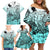 Beauty and The Warrior Polynesian Valentine Family Matching Off Shoulder Short Dress and Hawaiian Shirt Hibiscus FLowers Turquoise Style LT9 - Polynesian Pride