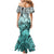 Beauty and The Warrior Polynesian Valentine Mermaid Dress Hibiscus FLowers Turquoise Style LT9 - Polynesian Pride