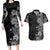 Hawaii Tropical Flowers Tribal Pattern Couples Matching Long Sleeve Bodycon Dress and Hawaiian Shirt Black Style LT9 Black - Polynesian Pride