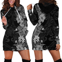 Hawaii Tropical Flowers Tribal Pattern Hoodie Dress Black Style LT9 - Polynesian Pride