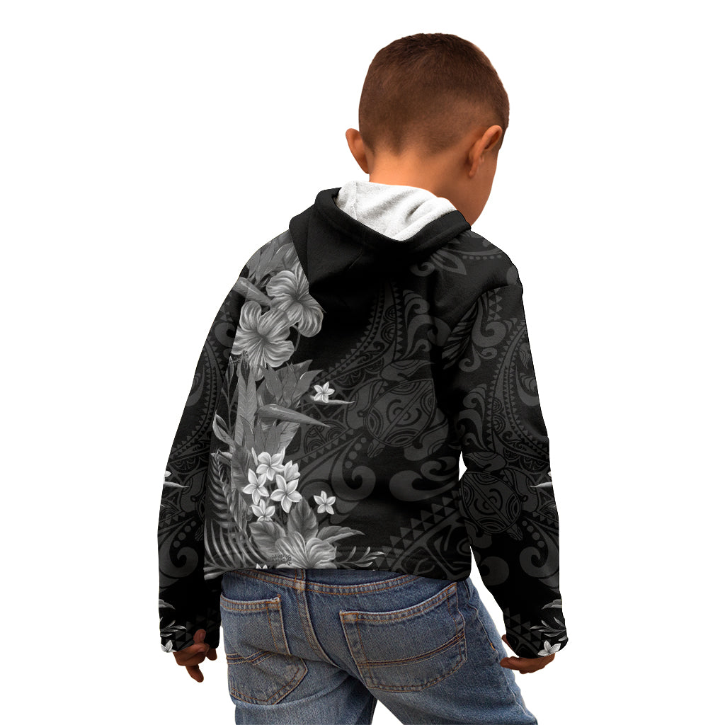 Hawaii Tropical Flowers Tribal Pattern Kid Hoodie Black Style LT9 - Polynesian Pride
