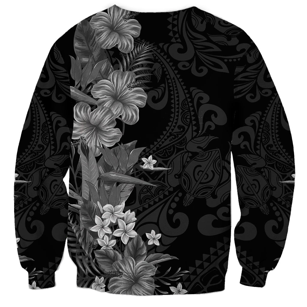 Hawaii Tropical Flowers Tribal Pattern Sweatshirt Black Style LT9 - Polynesian Pride