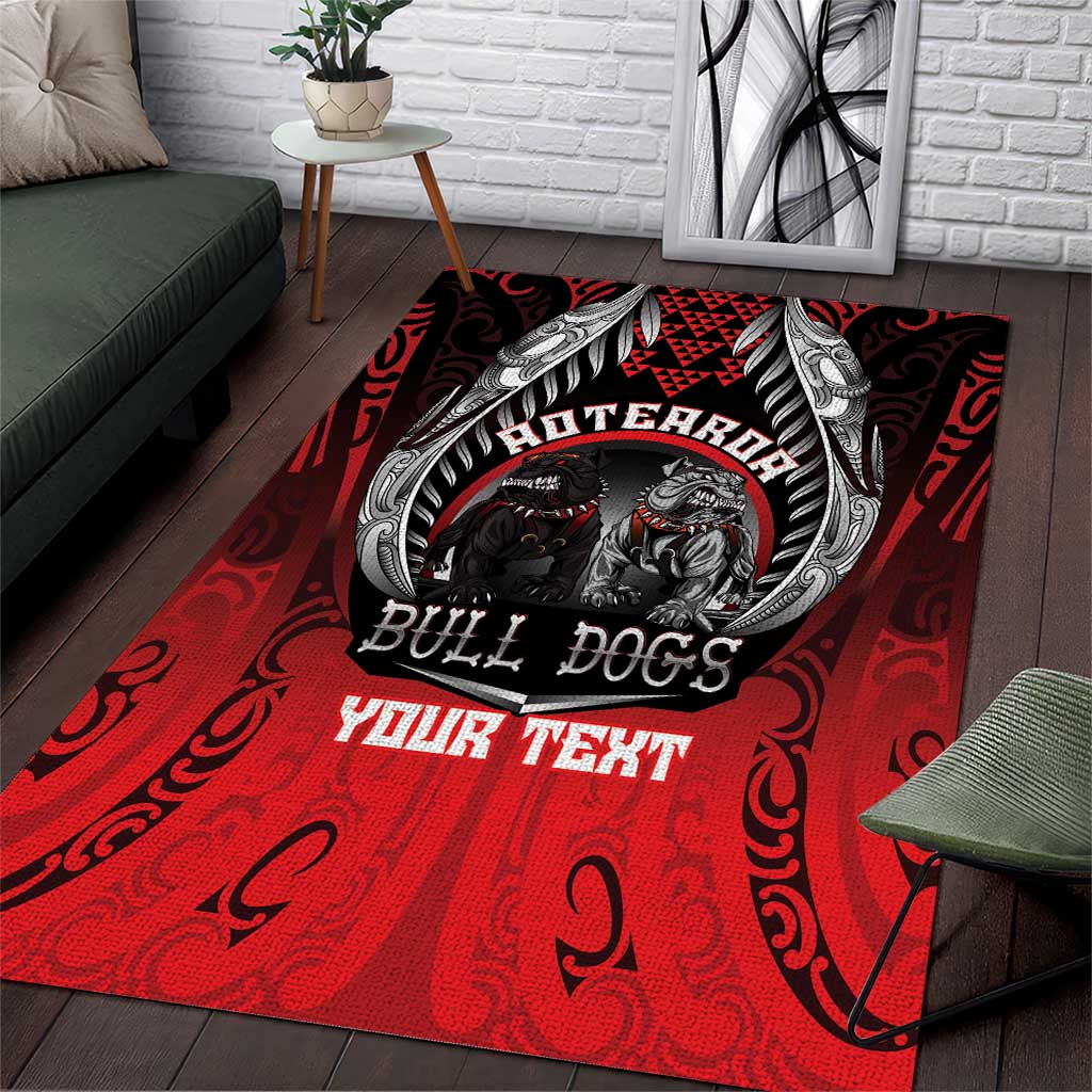 Aotearoa Bulldog Personalised Area Rug Maori Kowhaiwhai Motif LT9 Red - Polynesian Pride