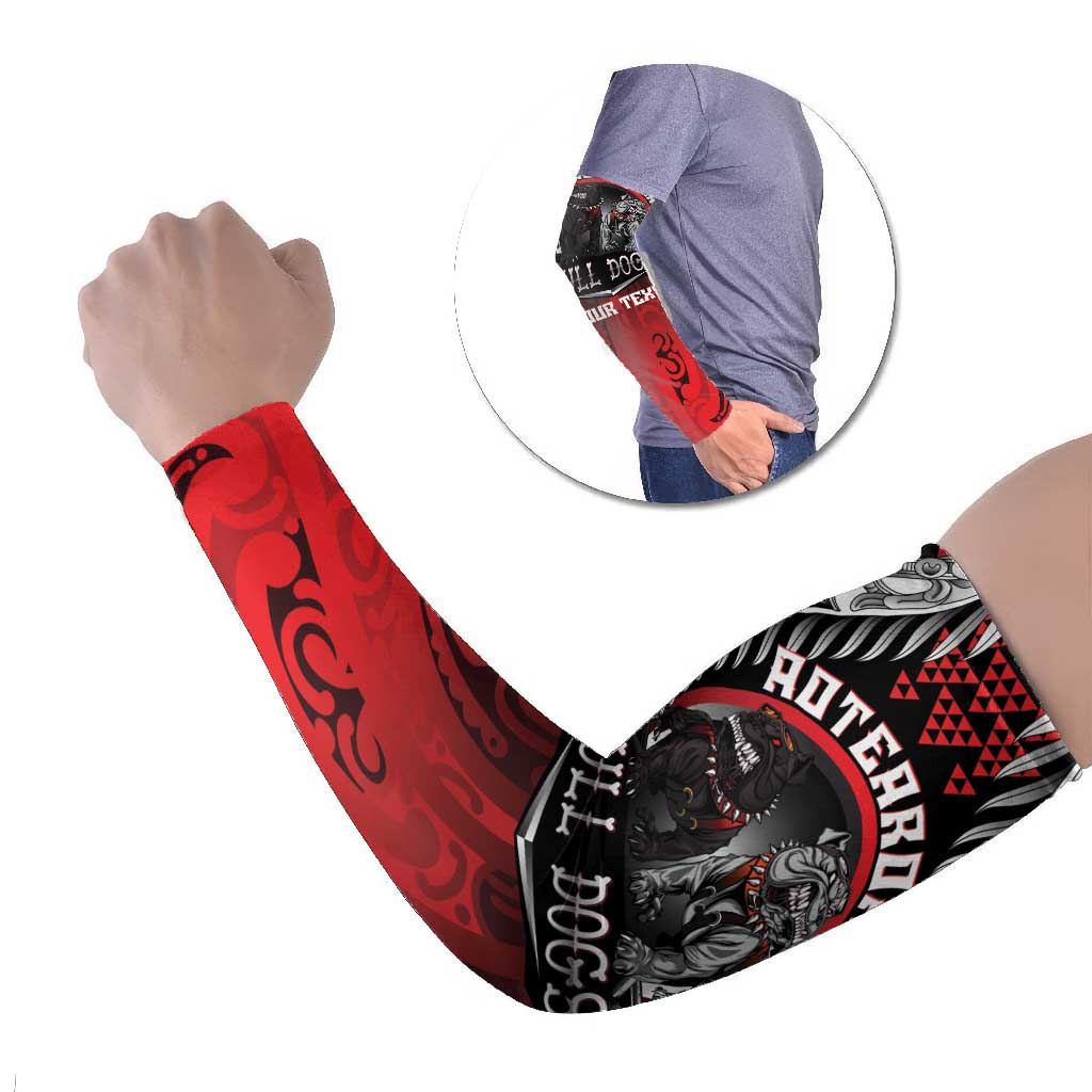 Aotearoa Bulldog Personalised Arm Sleeves Maori Kowhaiwhai Motif LT9 Set of 2 Red - Polynesian Pride