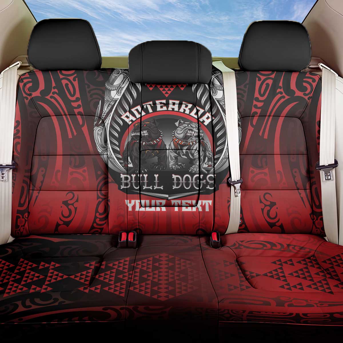 Aotearoa Bulldog Personalised Back Car Seat Cover Maori Kowhaiwhai Motif LT9 One Size Red - Polynesian Pride