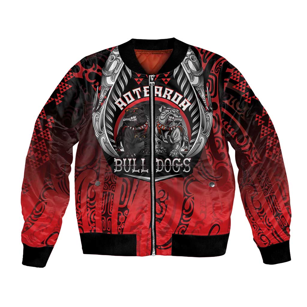 Aotearoa Bulldog Personalised Bomber Jacket Maori Kowhaiwhai Motif LT9 Unisex Red - Polynesian Pride