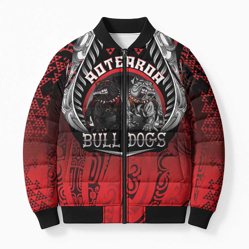 Aotearoa Bulldog Personalised Bomber Puffer Jacket Maori Kowhaiwhai Motif LT9 Unisex Red - Polynesian Pride