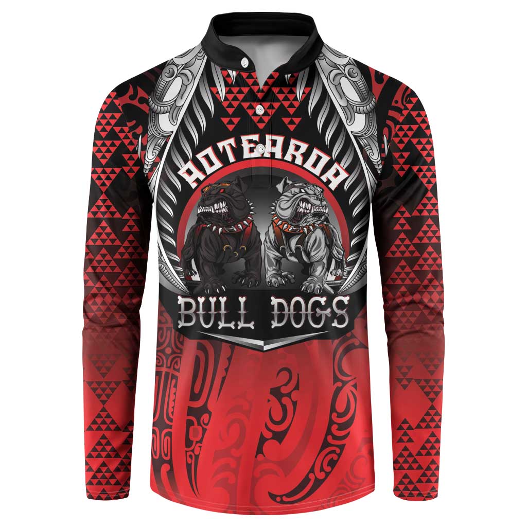 Aotearoa Bulldog Personalised Button Sweatshirt Maori Kowhaiwhai Motif LT9 Red - Polynesian Pride