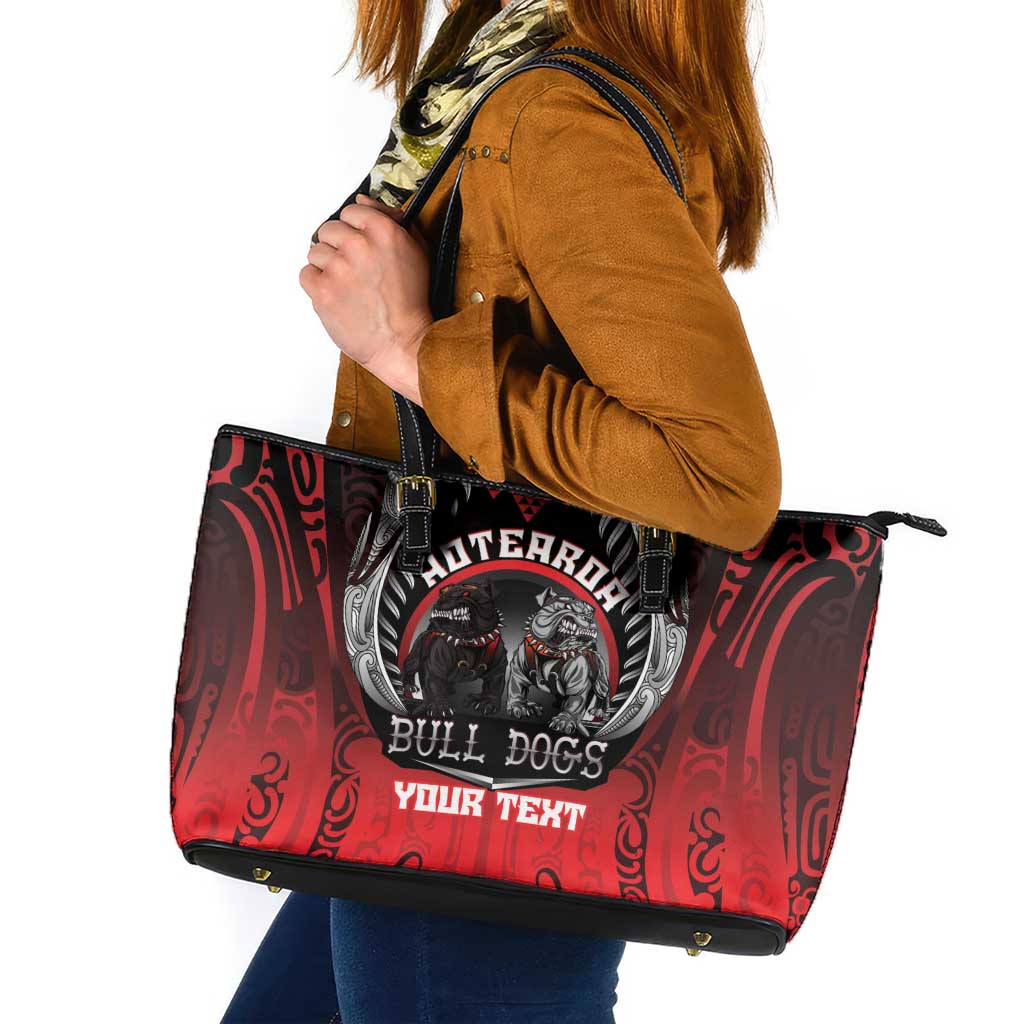 Aotearoa Bulldog Personalised Leather Tote Bag Maori Kowhaiwhai Motif LT9 Red - Polynesian Pride