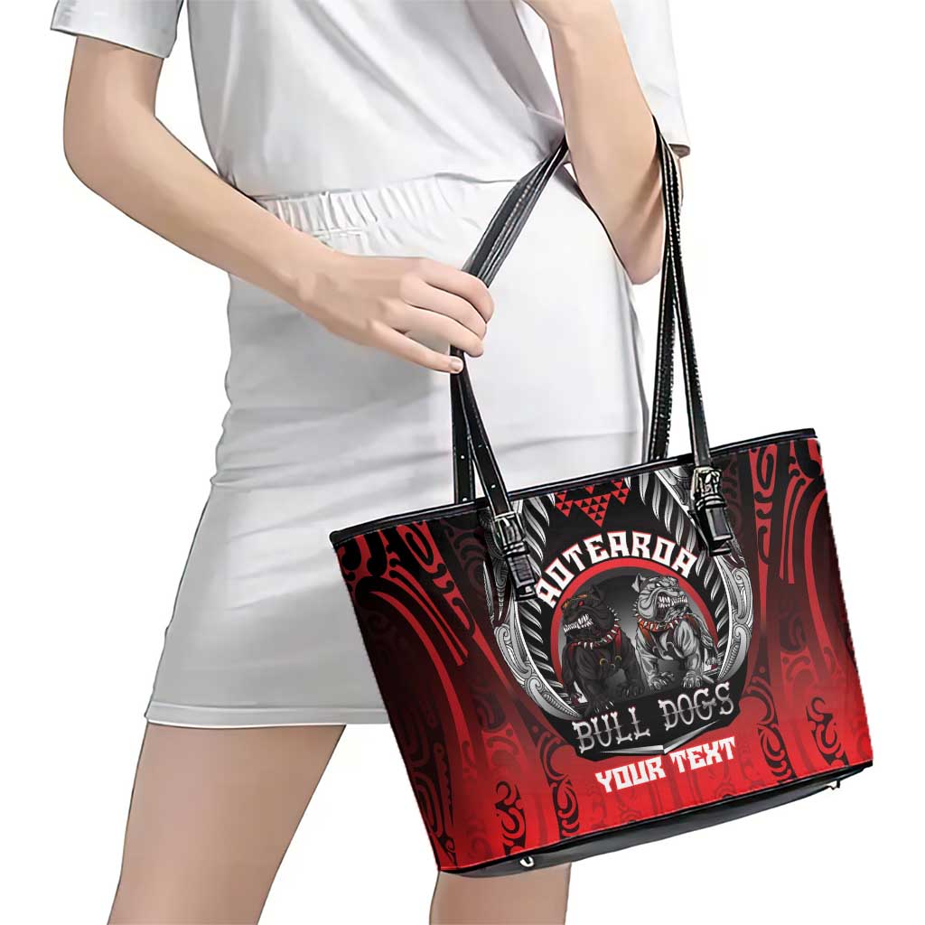 Aotearoa Bulldog Personalised Leather Tote Bag Maori Kowhaiwhai Motif LT9 - Polynesian Pride