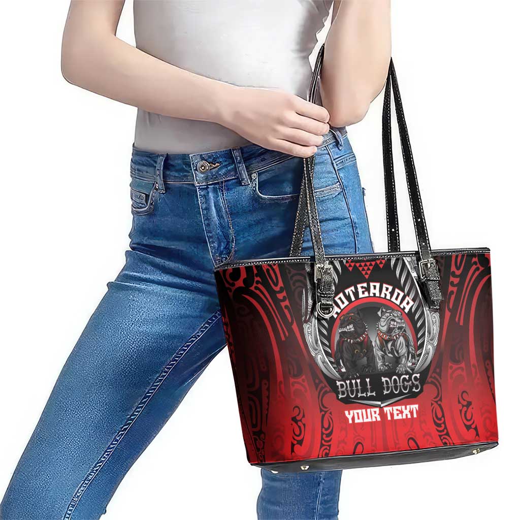 Aotearoa Bulldog Personalised Leather Tote Bag Maori Kowhaiwhai Motif LT9 - Polynesian Pride