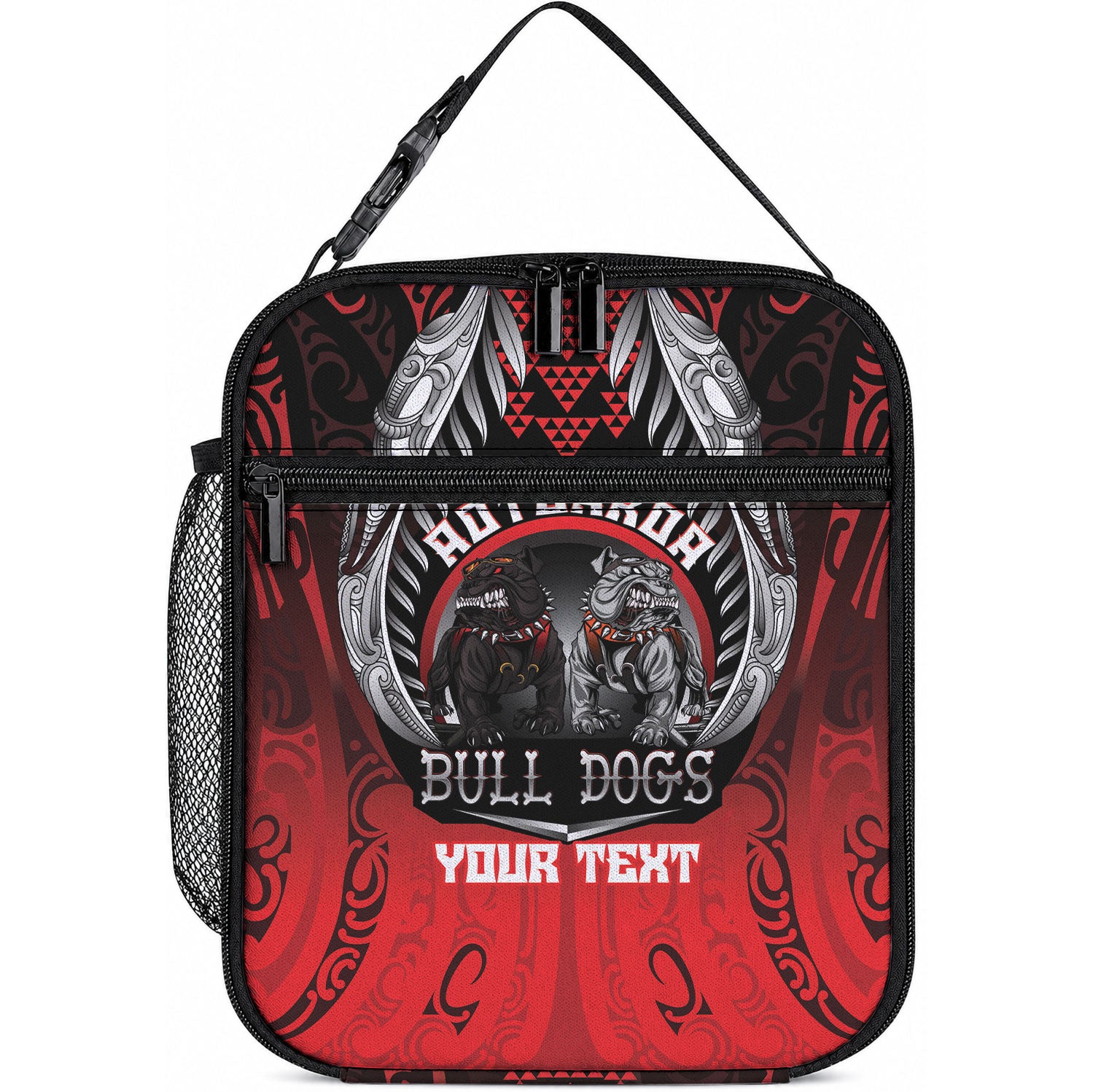 Aotearoa Bulldog Personalised Lunch Bag Maori Kowhaiwhai Motif LT9 10.2 × 8.3 × 4.3 inch Red - Polynesian Pride