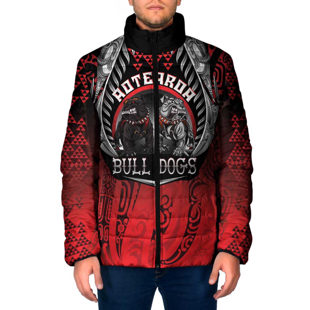 Aotearoa Bulldog Personalised Padded Jacket Maori Kowhaiwhai Motif LT9 Men Red - Polynesian Pride
