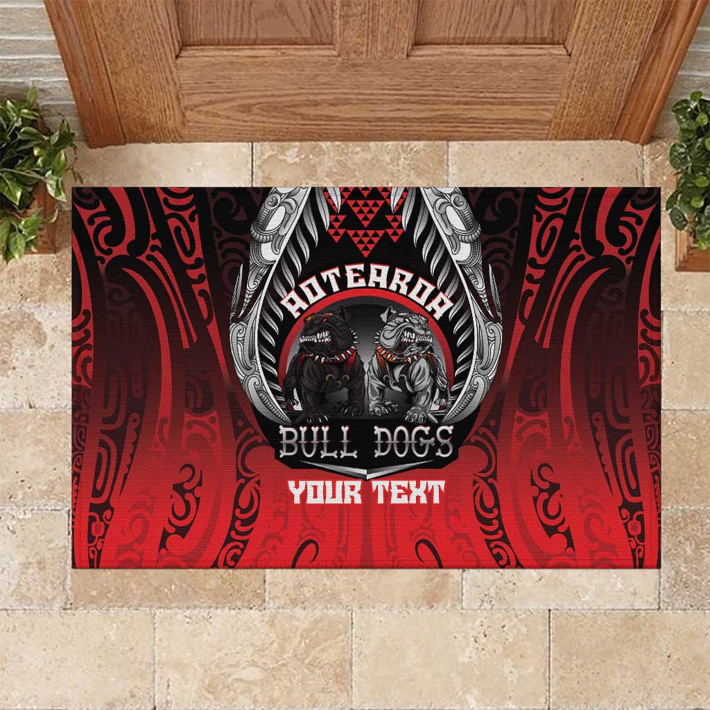 Aotearoa Bulldog Personalised Rubber Doormat Maori Kowhaiwhai Motif LT9 Red - Polynesian Pride