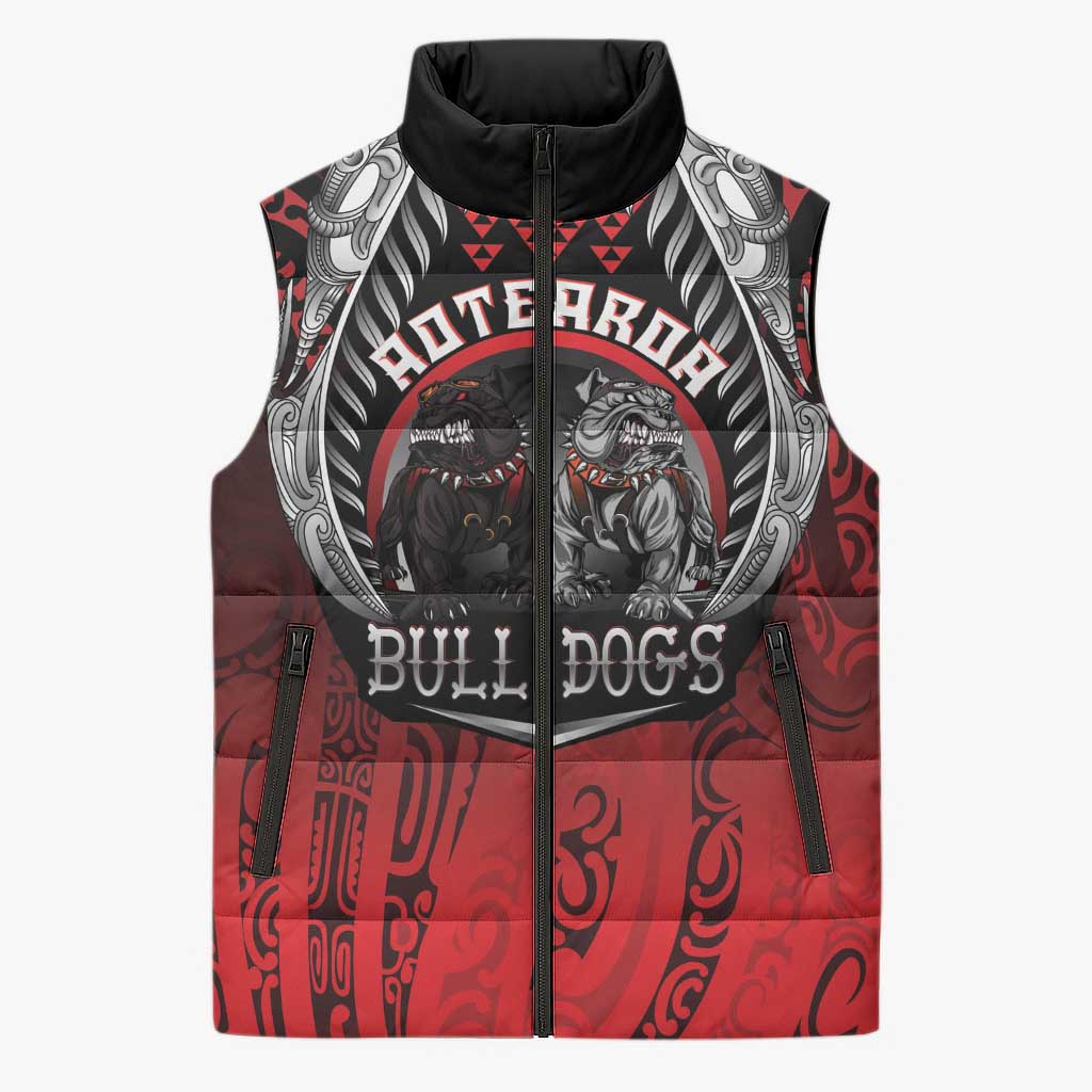 Aotearoa Bulldog Personalised Sleeveless Puffer Jacket Maori Kowhaiwhai Motif LT9 Unisex Red - Polynesian Pride