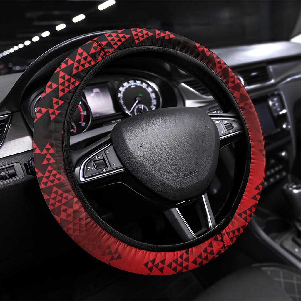Aotearoa Bulldog Steering Wheel Cover Maori Kowhaiwhai Motif LT9 Universal Fit Red - Polynesian Pride