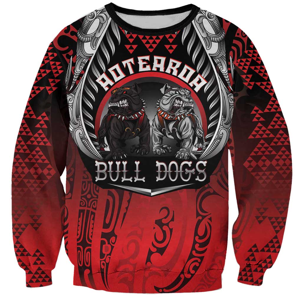 Aotearoa Bulldog Personalised Sweatshirt Maori Kowhaiwhai Motif LT9 Unisex Red - Polynesian Pride