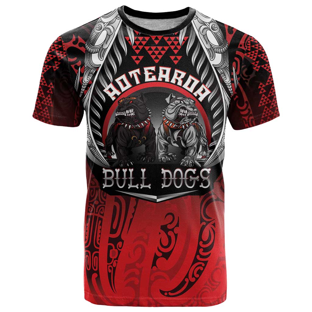 Aotearoa Bulldog Personalised T Shirt Maori Kowhaiwhai Motif LT9 Red - Polynesian Pride