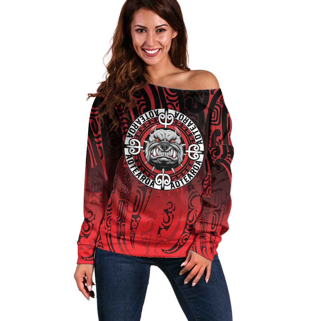 Aotearoa Bulldog Off Shoulder Sweater New Zealand Kowhaiwhai Tribal