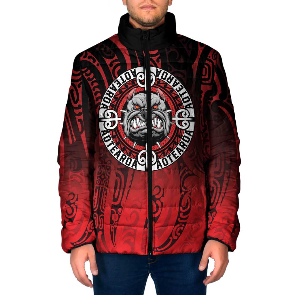 Aotearoa Bulldog Padded Jacket New Zealand Kowhaiwhai Tribal LT9 Men Red - Polynesian Pride