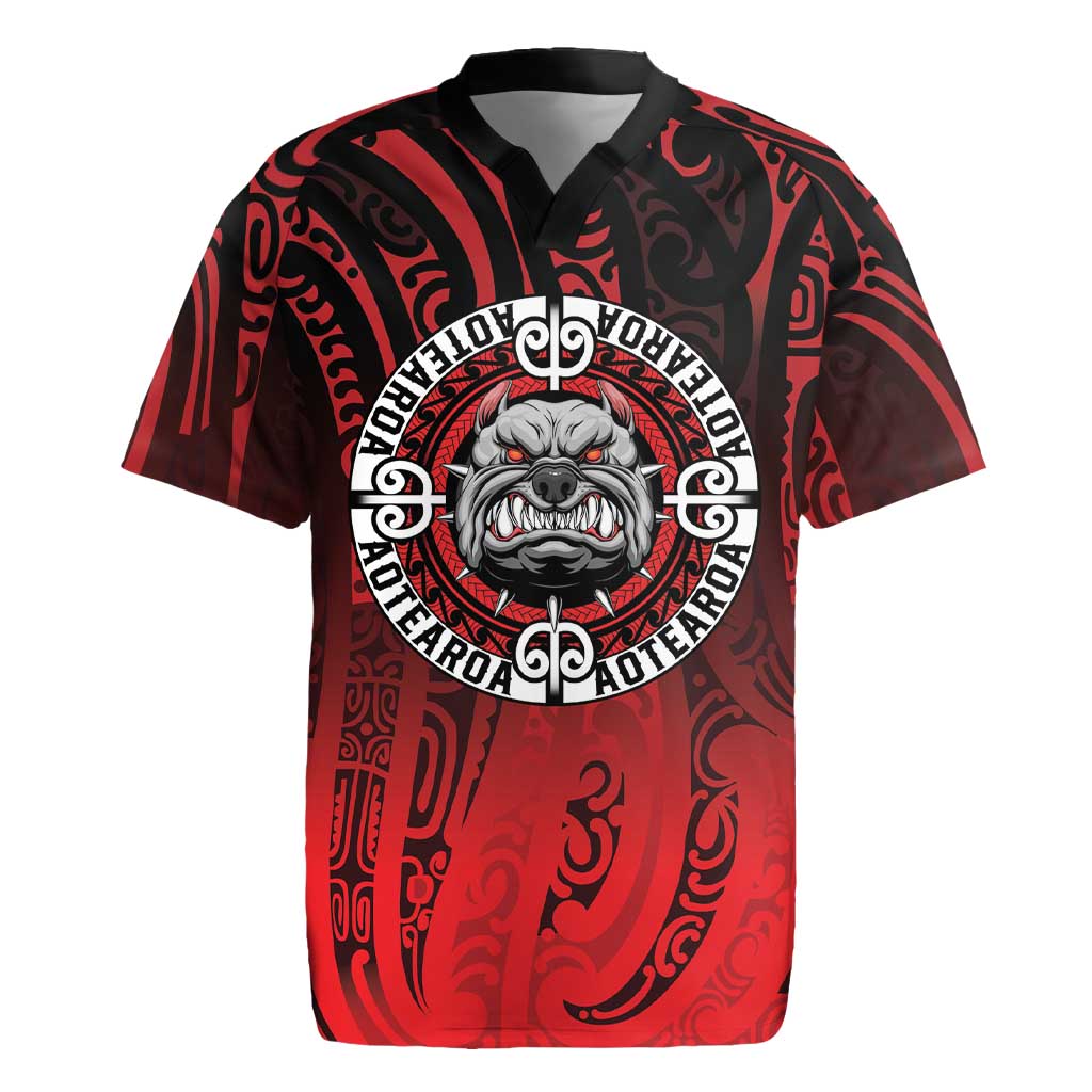 Aotearoa Bulldog Rugby Jersey New Zealand Kowhaiwhai Tribal LT9 Red - Polynesian Pride