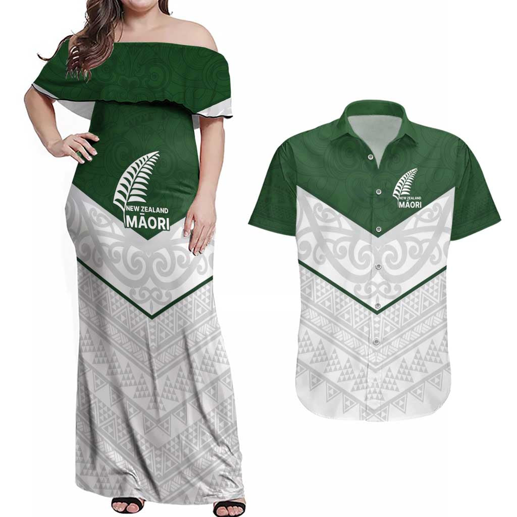 Custom New Zealand Maori Niho Taniwha Couples Matching Off Shoulder Maxi Dress and Hawaiian Shirt