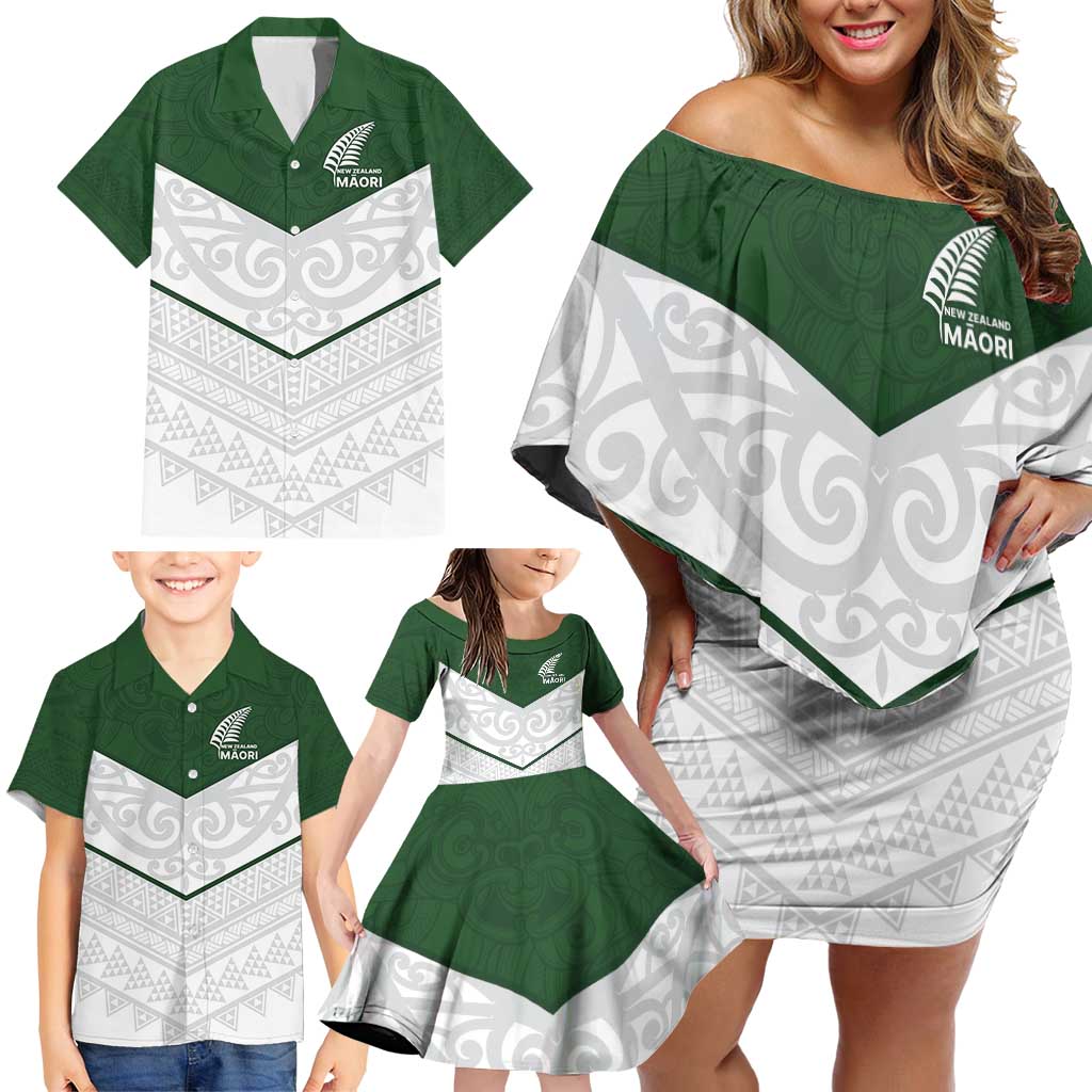 Custom New Zealand Maori Niho Taniwha Family Matching Off Shoulder Short Dress and Hawaiian Shirt