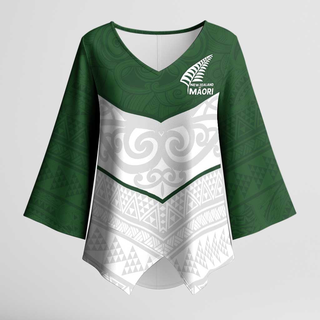Custom New Zealand Maori Niho Taniwha Kimono Sleeve Blouse LT9 Female Green - Polynesian Pride