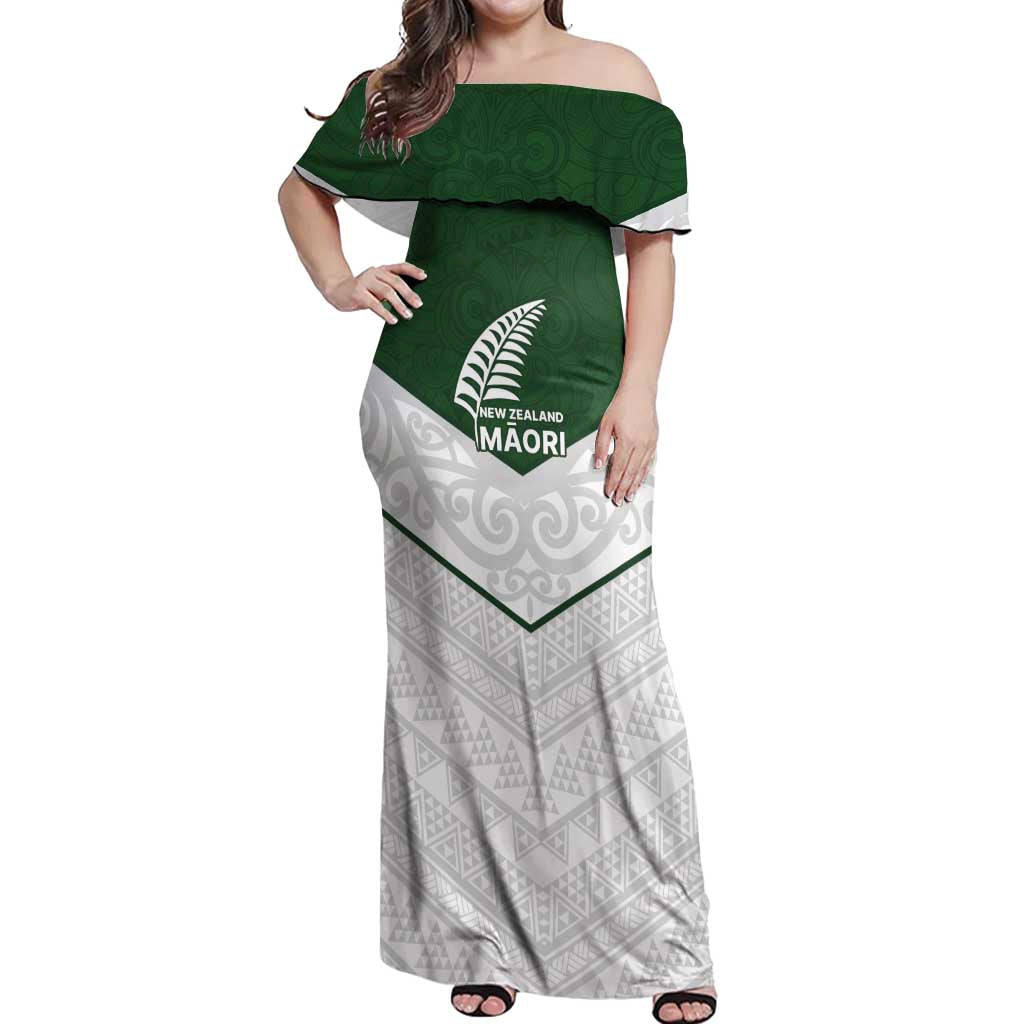 Custom New Zealand Maori Niho Taniwha Off Shoulder Maxi Dress