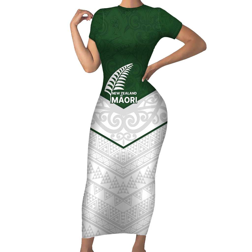 Custom New Zealand Maori Niho Taniwha Short Sleeve Bodycon Dress