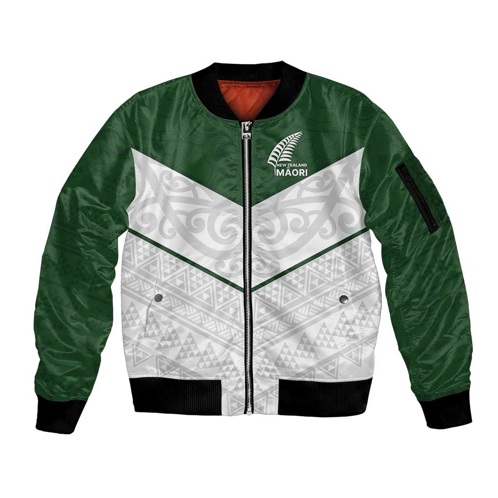 Custom New Zealand Maori Niho Taniwha Sleeve Zip Bomber Jacket LT9 Unisex Green - Polynesian Pride