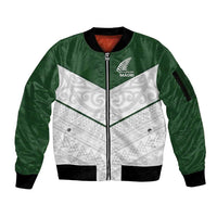 Custom New Zealand Maori Niho Taniwha Sleeve Zip Bomber Jacket LT9 Unisex Green - Polynesian Pride