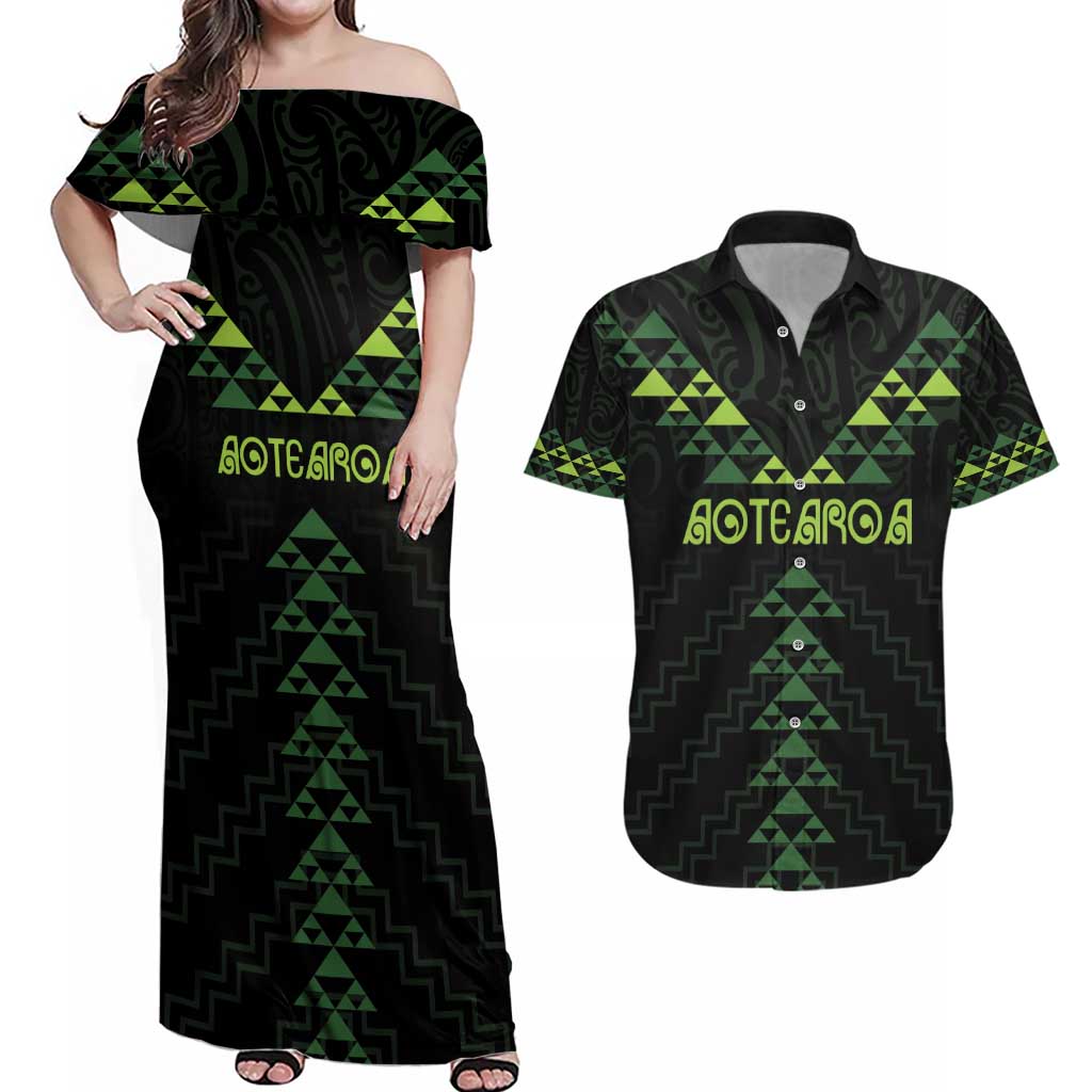 Custom New Zealand Maori Koru Koiri Motif Couples Matching Off Shoulder Maxi Dress and Hawaiian Shirt