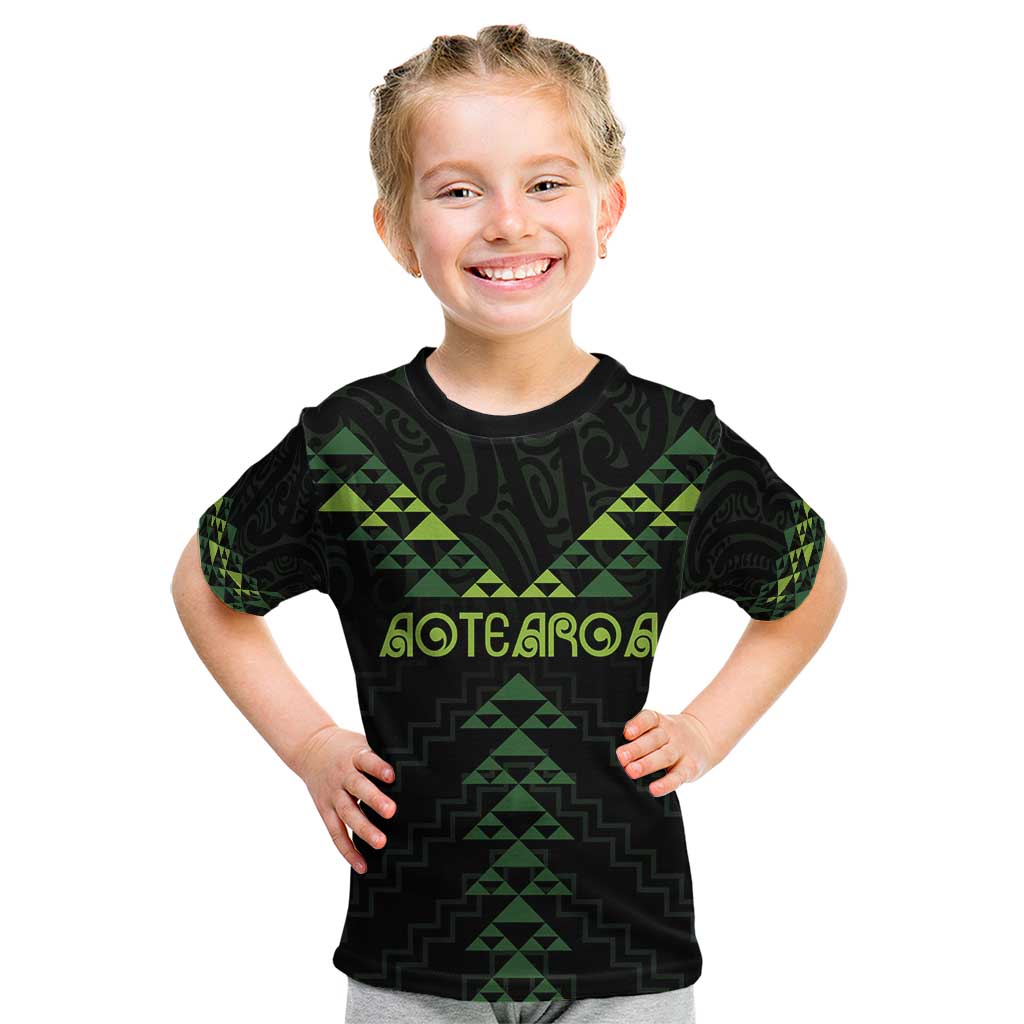 Custom New Zealand Maori Koru Koiri Motif Kid T Shirt LT9 Green - Polynesian Pride