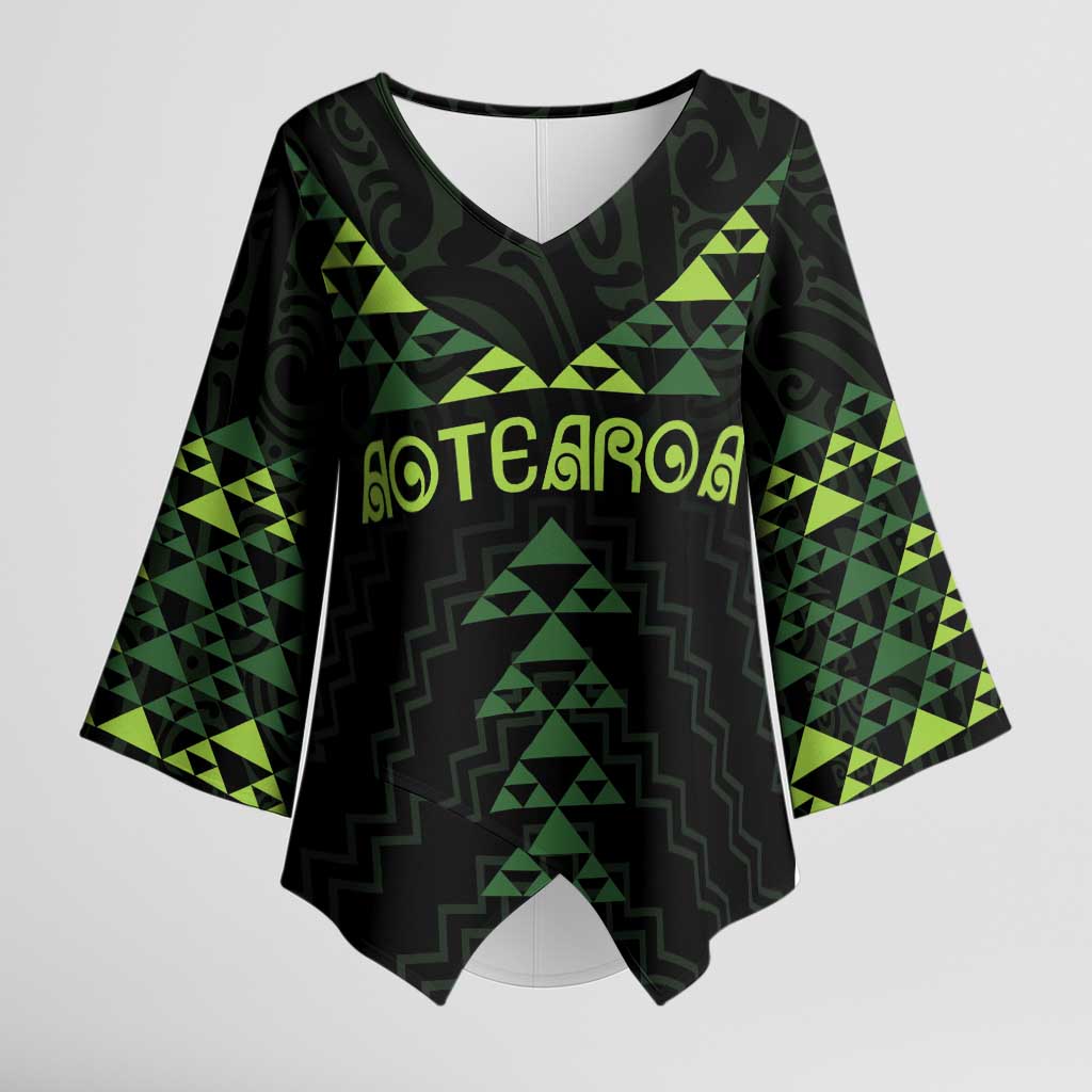 Custom New Zealand Maori Koru Koiri Motif Kimono Sleeve Blouse LT9 Female Green - Polynesian Pride