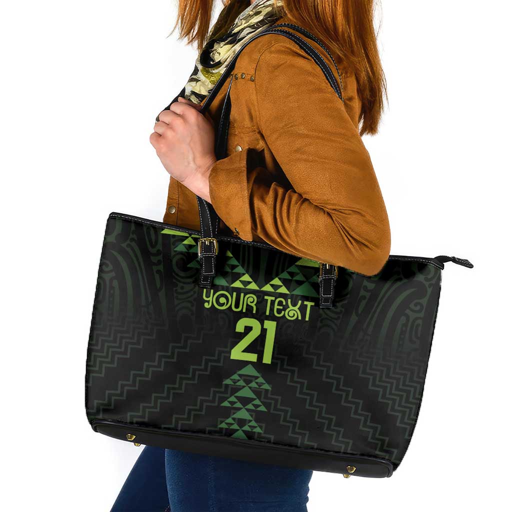 Custom New Zealand Maori Koru Koiri Motif Leather Tote Bag LT9 Green - Polynesian Pride