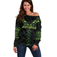 Custom New Zealand Maori Koru Koiri Motif Off Shoulder Sweater LT9 Women Green - Polynesian Pride