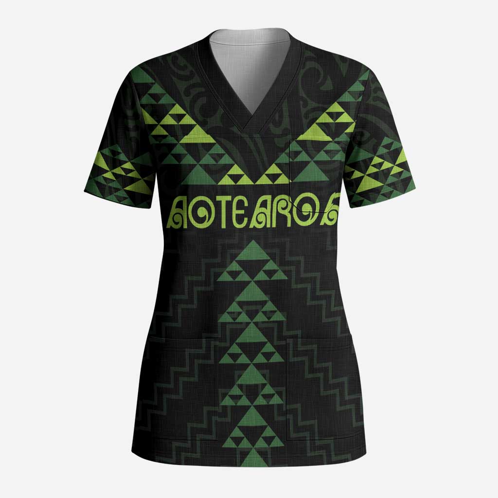 Custom New Zealand Maori Koru Koiri Motif Scrub Top LT9 Adult Green - Polynesian Pride