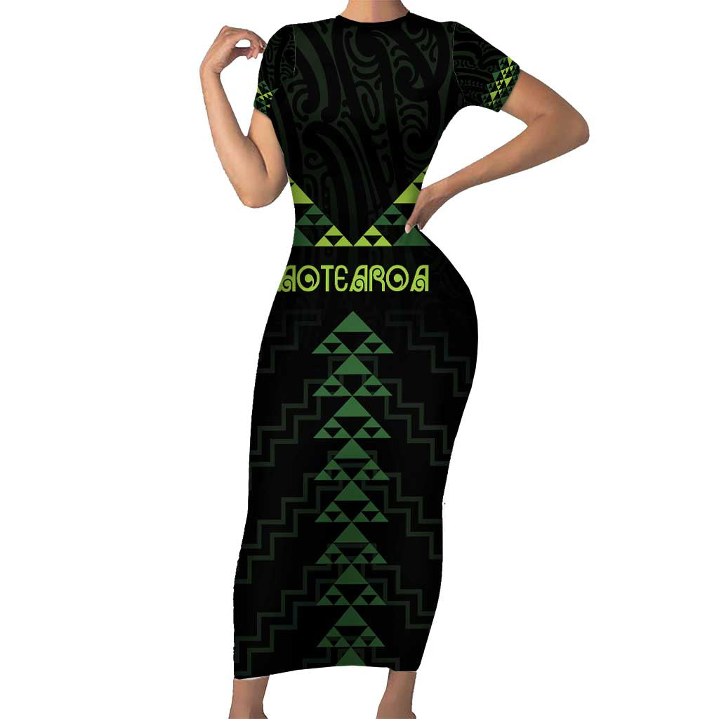 Custom New Zealand Maori Koru Koiri Motif Short Sleeve Bodycon Dress