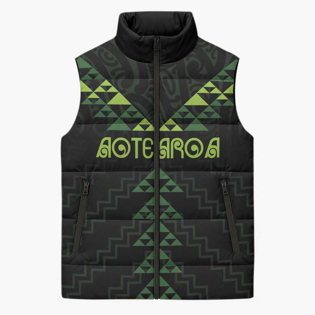 Custom New Zealand Maori Koru Koiri Motif Sleeveless Puffer Jacket LT9 Unisex Green - Polynesian Pride