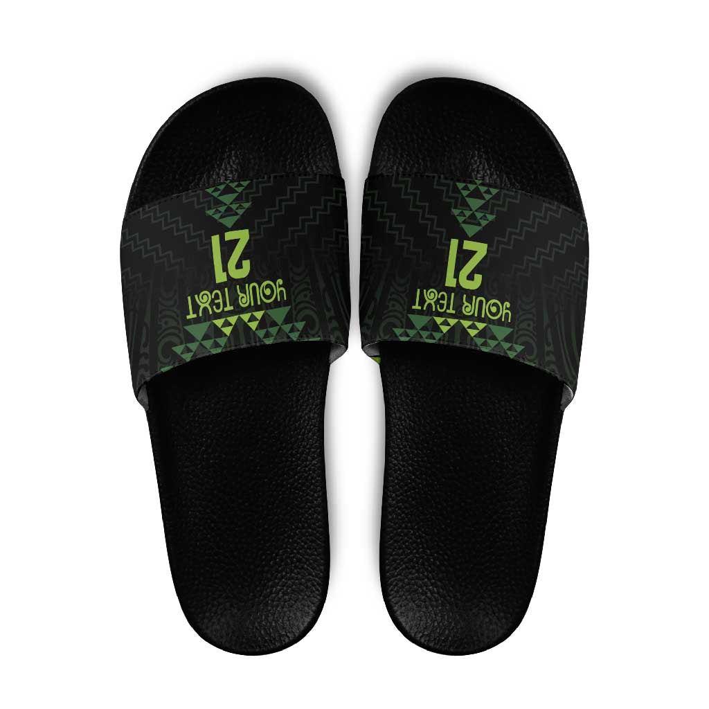 Custom New Zealand Maori Koru Koiri Motif Slide Sandals LT9 Green - Polynesian Pride