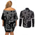 Filipino Sun Tribal Tattoo Couples Matching Off Shoulder Short Dress and Long Sleeve Button Shirt Philippines Inspired Barong Simple Black